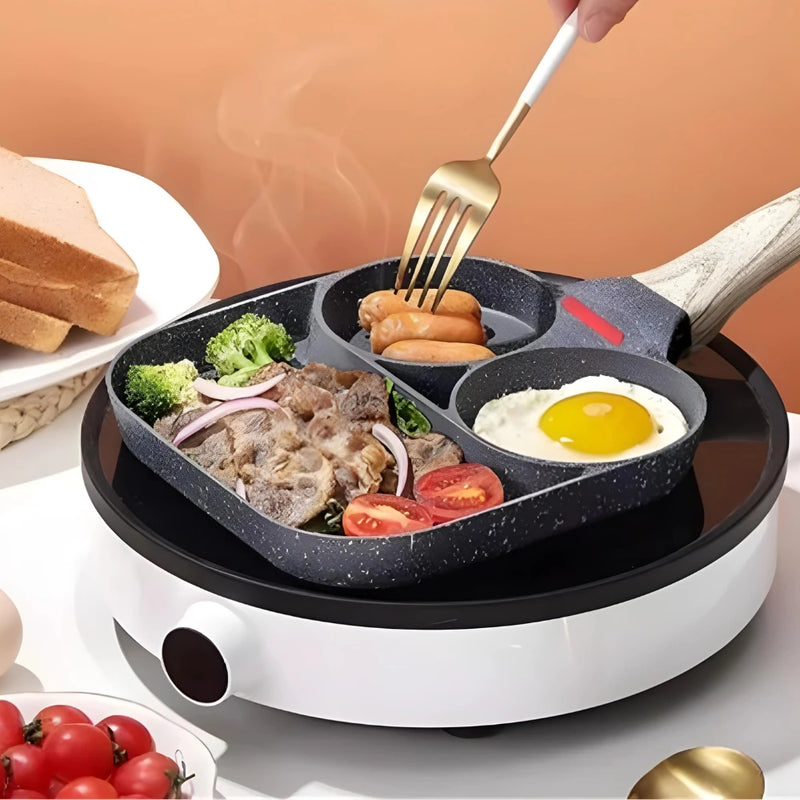 Nonstick Frying Pan With 3 Partitions Frying Egg Bacon Meat Chicken Snack Multipurpose