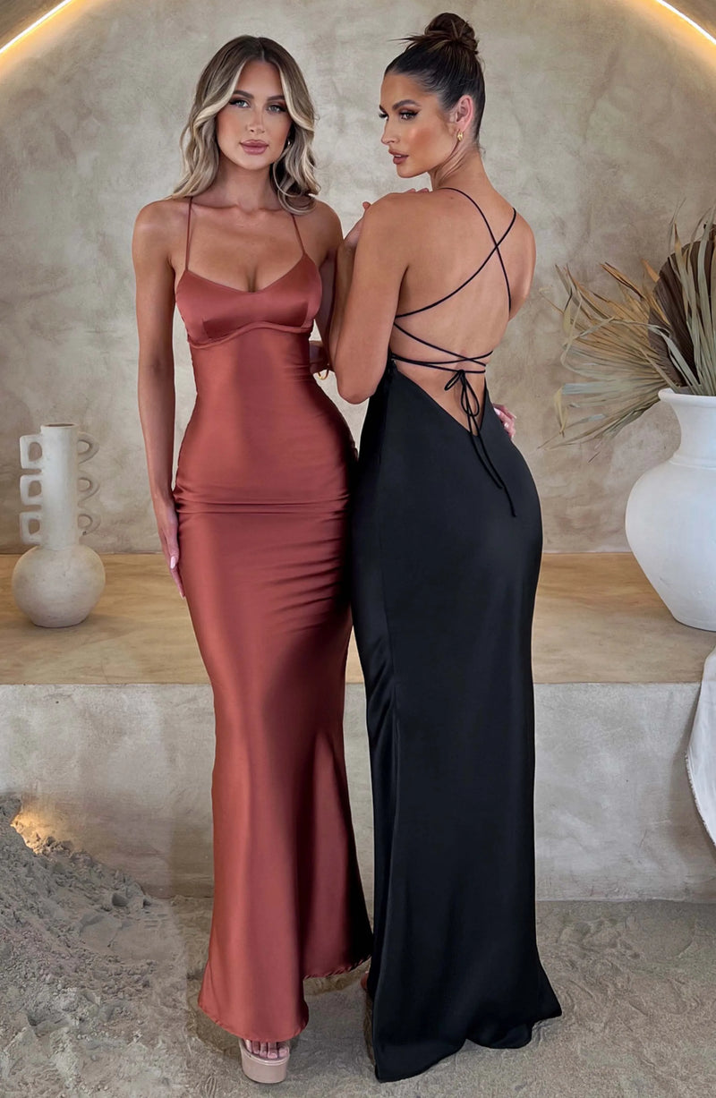 Articat Satin Backless Lace Up Mermaid Slip Dress Women Sweetheart Neck Sexy Slim Bodycon Dresses Elegant Silk Gown Partywear