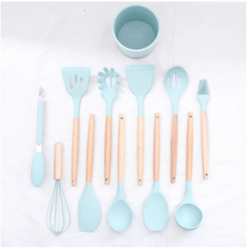 Kitchen Set Kit C/12 Pieces Silicone Kitchen Tools Kitchen Kitchen Holder Su Wood Cable