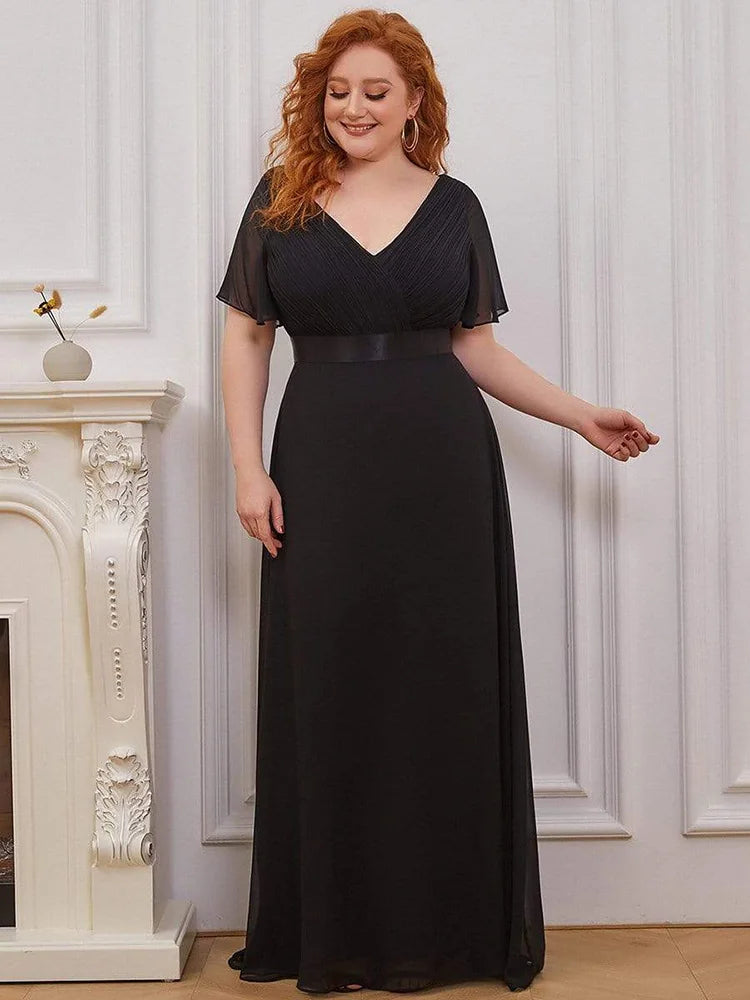 2024 New Women Plus Size Evening Dresses Long Elegant A Line V Neck Ruffles Chiffon Formal Wedding Party Dress Robe De Soiree