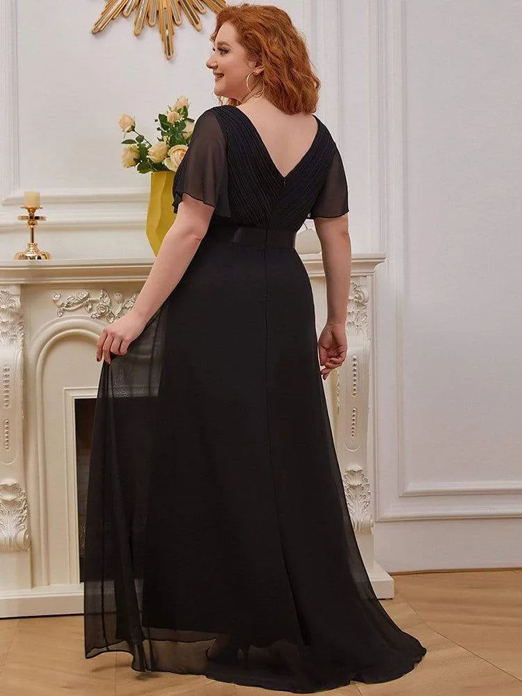 2024 New Women Plus Size Evening Dresses Long Elegant A Line V Neck Ruffles Chiffon Formal Wedding Party Dress Robe De Soiree