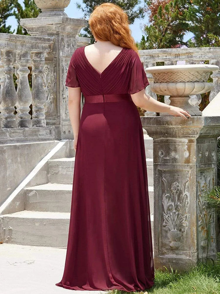 2024 New Women Plus Size Evening Dresses Long Elegant A Line V Neck Ruffles Chiffon Formal Wedding Party Dress Robe De Soiree