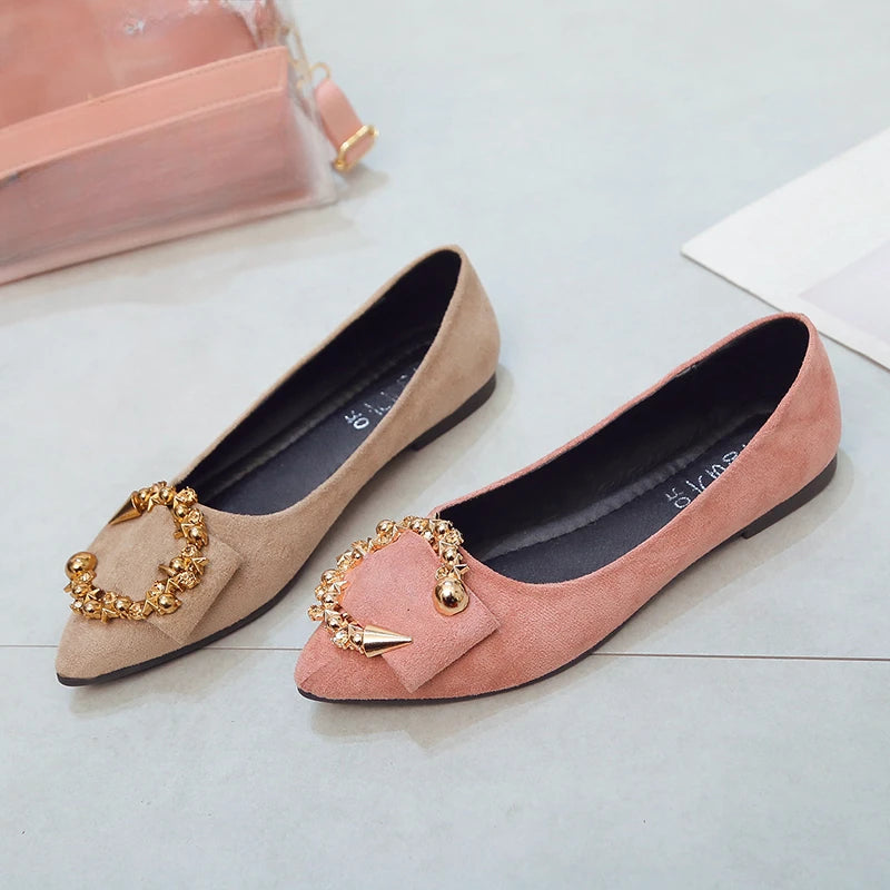 Spring and Autumn Casual Fashion Pointed Toe Comfortable Non-slip Wear-resistant Simple Metal Decorative Women's Shoes