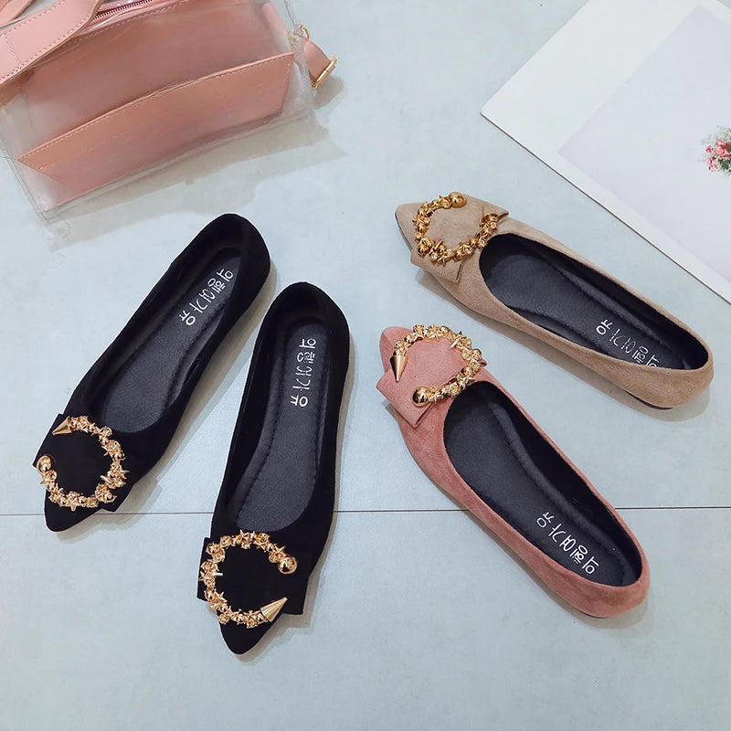 Spring and Autumn Casual Fashion Pointed Toe Comfortable Non-slip Wear-resistant Simple Metal Decorative Women's Shoes