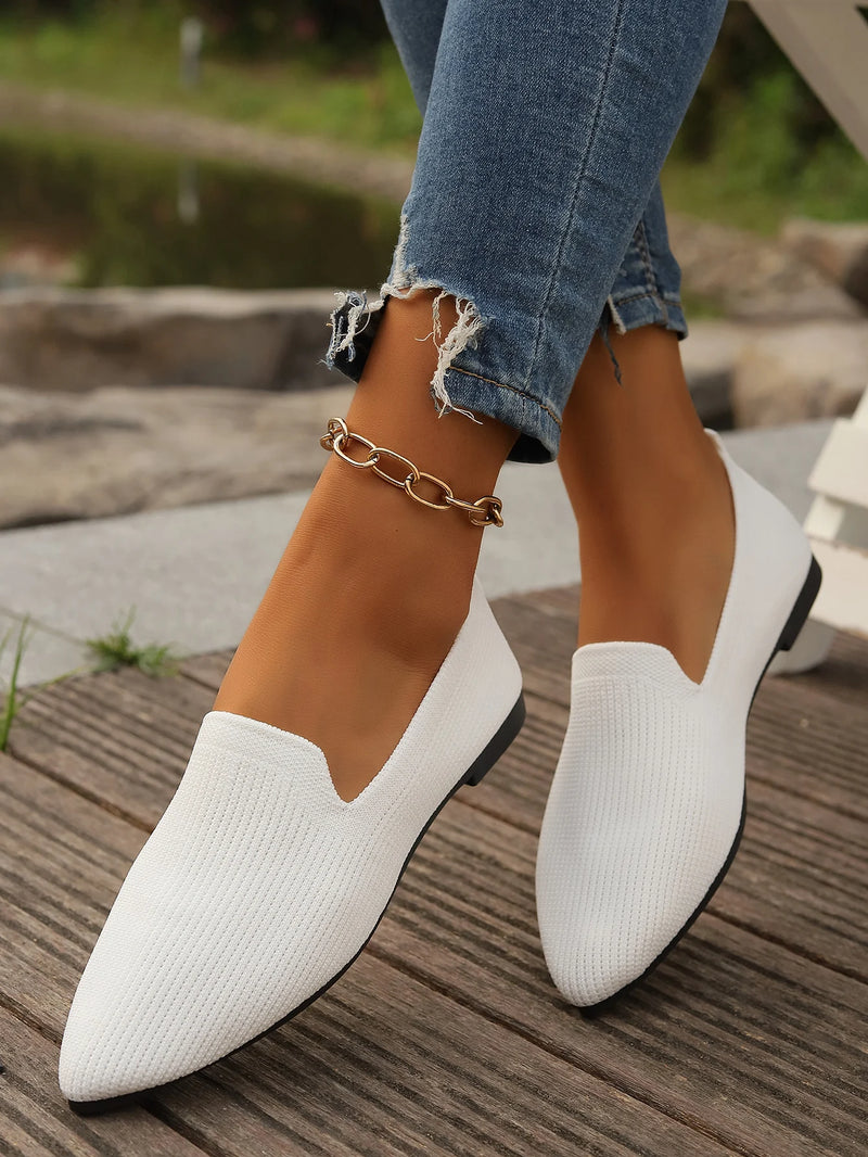 Women's Pointed Toe Flat Shoes Solid Color Knitted Slip on Shoes Casual Breathable Ballet Flats Women Flat Shoes  Loafers Women