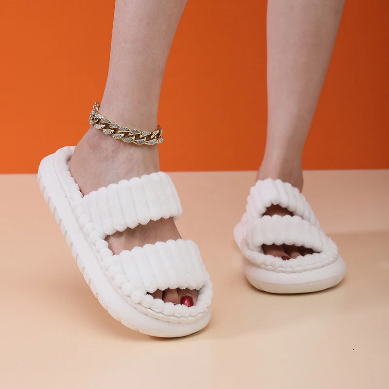 2024 Autumn Winter New Women Home Slippers Open-Toe Cross Band Linen Soled Indoor Slides Linen Soled Non-Slip Bathroom Slippers