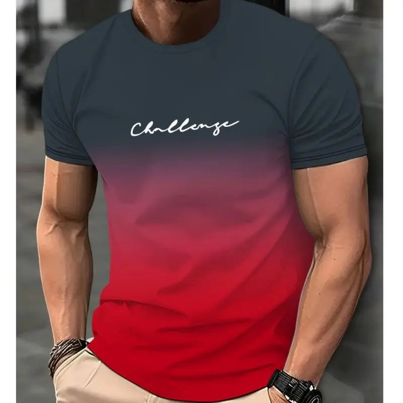 Men's Clothing Short sleeve Top Gradient Color Digital Print T-shirt