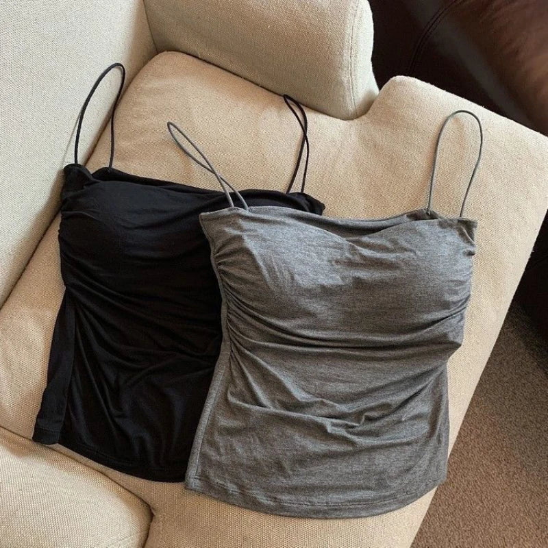 New Women's Halter Top Summer Korean Style Trend Fashion Built-In Women's Bra Stretch Women's Beach Everyday Casual Tank Top