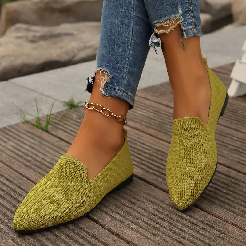 Women's Pointed Toe Flat Shoes Solid Color Knitted Slip on Shoes Casual Breathable Ballet Flats Women Flat Shoes  Loafers Women