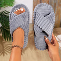 Women's Corduroy Bow Living Room Shoes Slippers Home Soft Casual Autumn Winter Silent Light EVA Anti Slip Herringbone Slippers