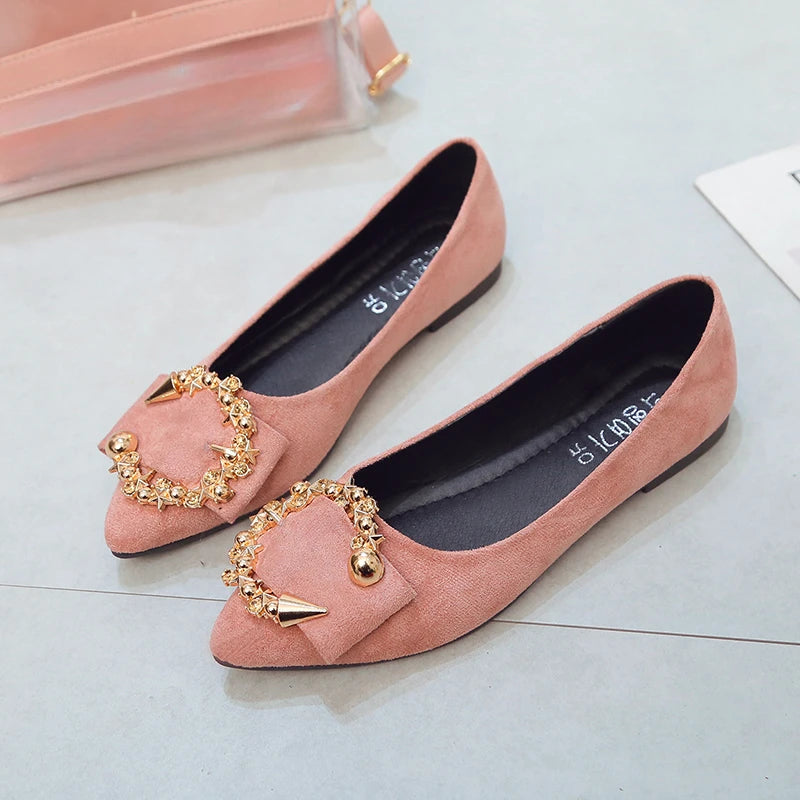 Spring and Autumn Casual Fashion Pointed Toe Comfortable Non-slip Wear-resistant Simple Metal Decorative Women's Shoes