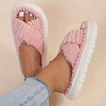 2024 Autumn Winter New Women Home Slippers Open-Toe Cross Band Linen Soled Indoor Slides Linen Soled Non-Slip Bathroom Slippers