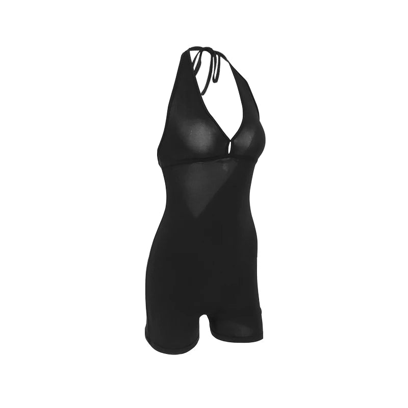 Sexy Backless Playsuits Women Sports Fitness Summer Fashion Black New Rompers Slim Casual Hollow Out Bandage Halter Playsuits