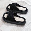 2024 Autumn Winter New Women Home Slippers Open-Toe Cross Band Linen Soled Indoor Slides Linen Soled Non-Slip Bathroom Slippers