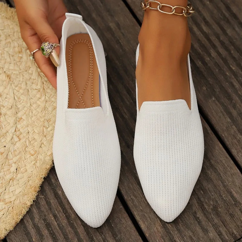 Women's Pointed Toe Flat Shoes Solid Color Knitted Slip on Shoes Casual Breathable Ballet Flats Women Flat Shoes  Loafers Women