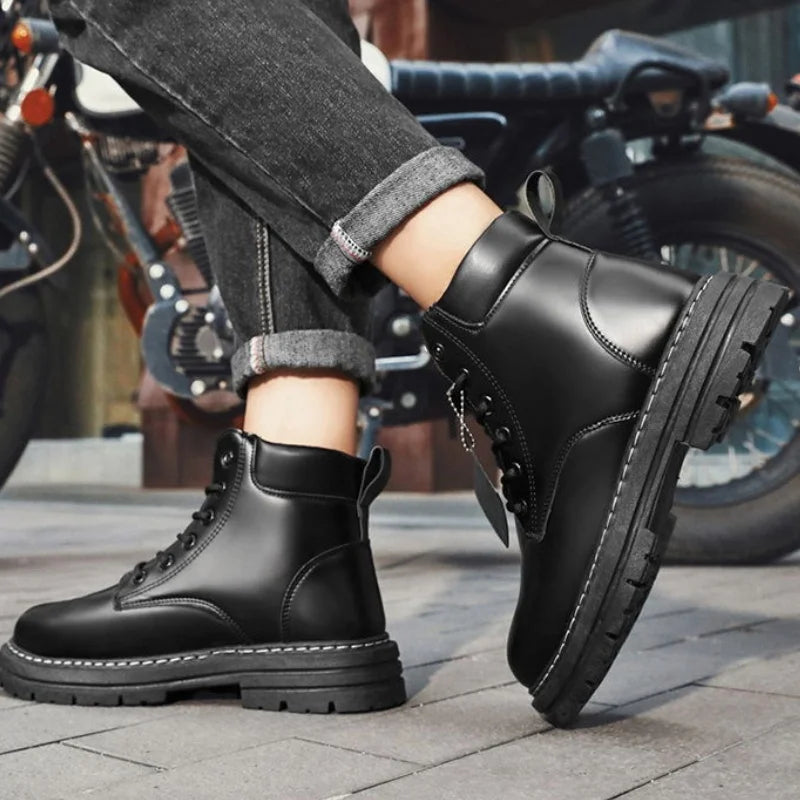 High Top Boots Men's Leather Shoes Fashion Motorcycle Ankle Boots for Men Winter Boots Man Shoes Lace-Up Botas Hombre