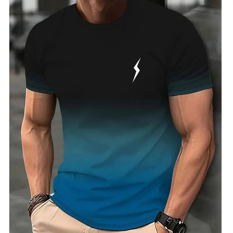 Men's Clothing Short sleeve Top Gradient Color Digital Print T-shirt