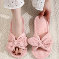 Women's Corduroy Bow Living Room Shoes Slippers Home Soft Casual Autumn Winter Silent Light EVA Anti Slip Herringbone Slippers