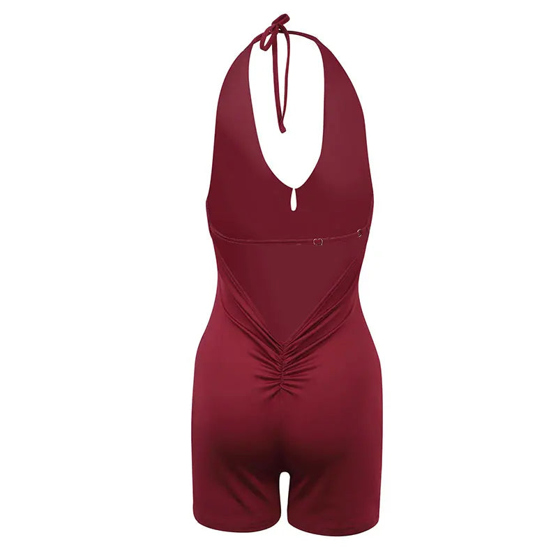 Sexy Backless Playsuits Women Sports Fitness Summer Fashion Black New Rompers Slim Casual Hollow Out Bandage Halter Playsuits