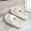 2024 Autumn Winter New Women Home Slippers Open-Toe Cross Band Linen Soled Indoor Slides Linen Soled Non-Slip Bathroom Slippers