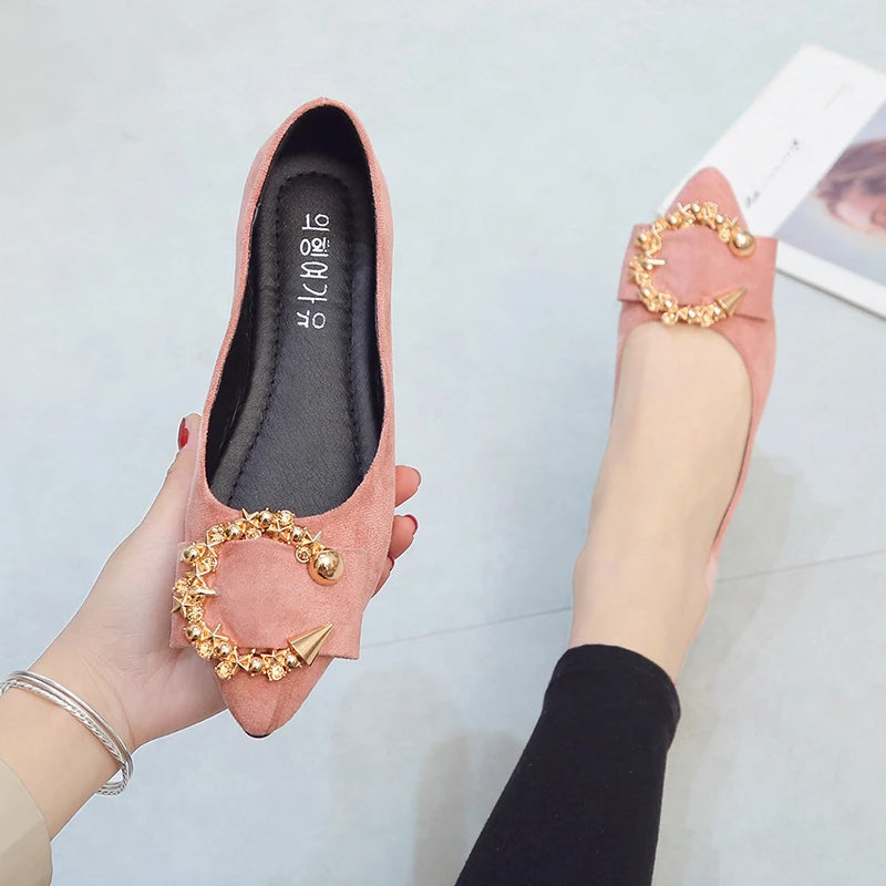 Spring and Autumn Casual Fashion Pointed Toe Comfortable Non-slip Wear-resistant Simple Metal Decorative Women's Shoes